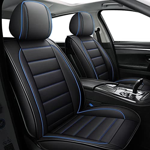 CAPITAUTO Seat Covers, Car Seat Covers Full Set, Black Car Seat Cover, Car Seat Covers Front Seats Back Seat Cover, Waterproof Faux Leather Seat Covers Fit for Most Cars Trucks SUV(Black&Blue)