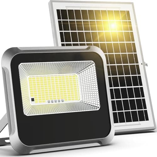 Engrepo Solar Light Outdoor, 10000mAh Luces Solares Solar Powered Security Flood Light Outside 3000LM IP65 Waterproof Dusk to Dawn with Remote Control and 8.2 ft Cable for Yard, Garden, Shed, Barn. - Image 1