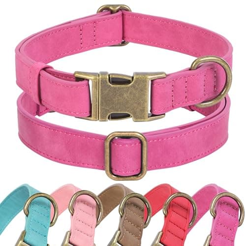 Jumpress Soft Leather Dog Collar for Small Medium Large Dogs, Heavy Duty Dog Collar Leather with Quick Release Metal Buckle, Durable & Adjustable for Medium Dogs Walking (Hot Pink, M) - Image 1