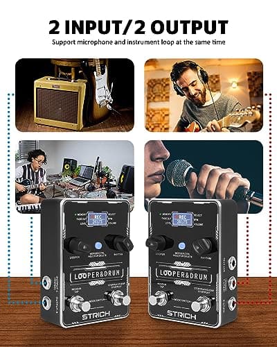 STRICH Stereo Looper Pedal Guitar Pedal with Built-in Drum Machine, 100 Diverse Drum Patterns, 160 Minutes Recording Time, USB for Audio Upload or Download, Support Footswitch Control - Thumbnail 6