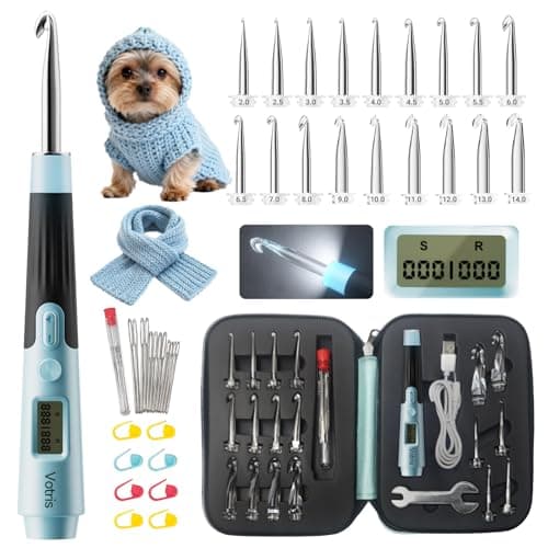 Votris 18 in 1 Counting Crochet Hooks, Light up Crochet Hook Set with Digital Stitch Counter 2.0mm-14.0mm, Rechargeable & Interchangeable Heads Lighted Crochet Hook Set, Ergonomic Handles for Beginner - Image 1
