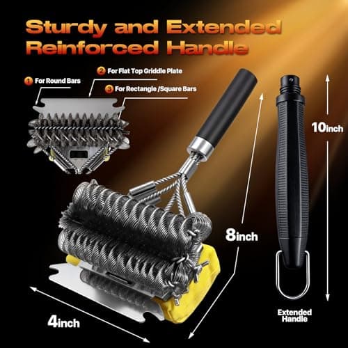YEBLEM 3-in-1 Grill Brush and Scraper with 2 Sponges, 18" Heavy Duty Stainless Steel Bristle BBQ Cleaner, Heat Resistant Barbecue Grilling Tool, Ideal Outdoor Gift for Men & Dad (Black) - Thumbnail 3