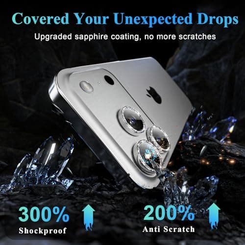 YWXTW Camera Lens Protector for iPhone 17 Pro/iPhone 17 Pro Max, [1 Step Installation Tray] Tempered Glass Screen Protector Metal Individual Camera Cover Accessories Case Friendly (Glitter Silver) - Thumbnail 3