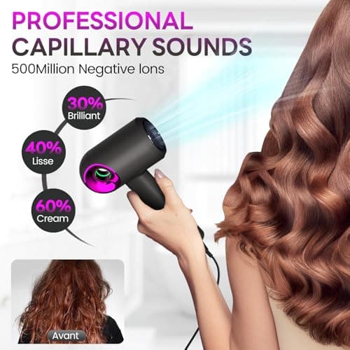 Hair Dryer, High-Speed Ionic Low Noise Blow Dryer with Diffuser for Fast Drying, Professional 504 Millions Negative Ionic Thermo-Control Hairdryer, Travel with Magnetic Diffuser & Nozzle - Thumbnail 5