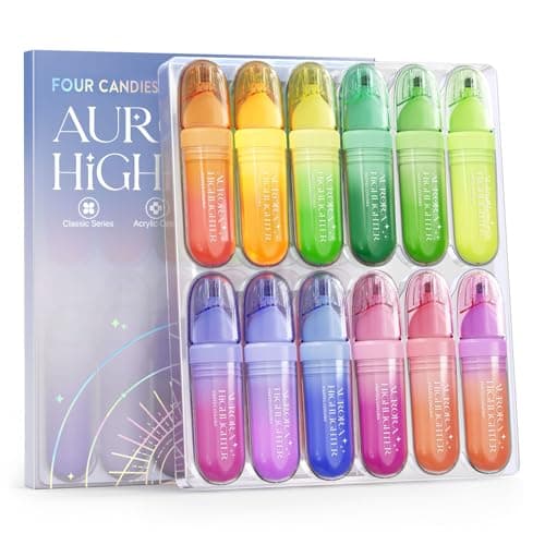 Four Candies 12 Pcs Highlighters Assorted Colors, Cute Pastel Highlighter Set, Dry Quickly, Soft Chisel Tip, No Bleed Highlighter, Aesthetic Highlighters fo Purple Christmas Gifts - Image 1