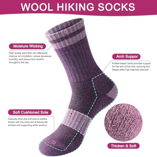 Juedverty Merino Wool Socks For Women Hiking Winter Boot Thermal Warm Thick Cushion Cozy Work Crew Socks 5 Pairs - Thumbnail 4