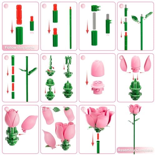 Pink Rose Bouquet Building Set for Her Lego Compatible Botanical Collection - Thumbnail 6