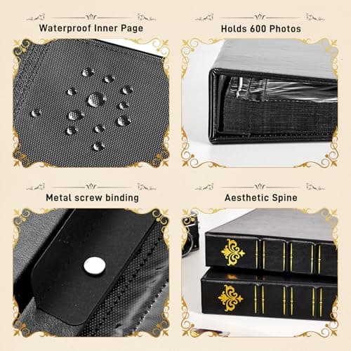 Targonixus Photo Album 4x6 600 Pockets Large Capacity Leather Album with Horizontal and Vertical Layout, Sturdy Dust-Proof Wedding Anniversary Memory Book for Family Travel Records, Black - Thumbnail 4