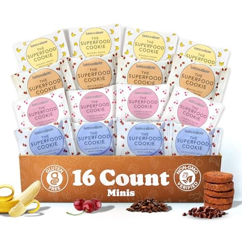 Love + Chew Mini Vegan Cookies, Gluten Free, 3-4g Plant Based Protein Per Cookie, Healthy Snacks for Adults and Kids, Individually Wrapped Cookies, Variety Pack, 16 Pack