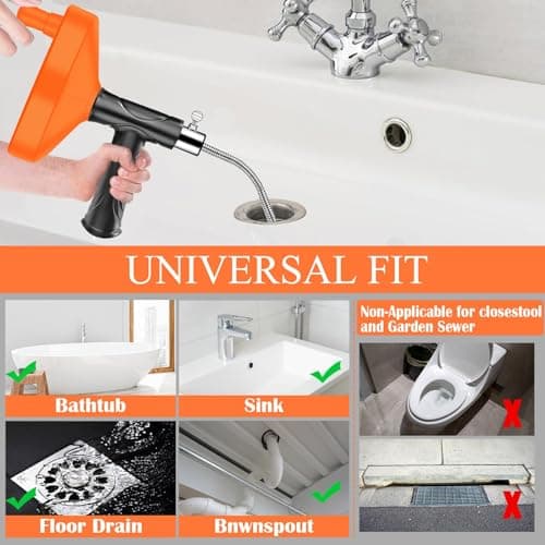 Drain Snake Auger (33 Feet), Plumbing Snake Drain Hair Clog Removal Tool, Sink Unclogger Drain Cleaner Tool for Bathroom Kitchen Tub Shower with Gloves - Thumbnail 4