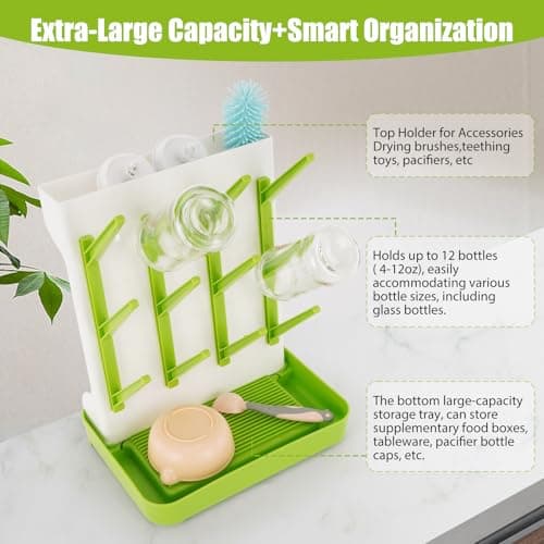 Flysich Baby Bottle Drying Rack, 2PCS Space Saving Baby Bottle Organizer for Countertop, Vertical Bottle Dryer Holder with Brushes Holder, Large Bottle Storage Holder 12 Bottles & Baby Accessories - Thumbnail 6