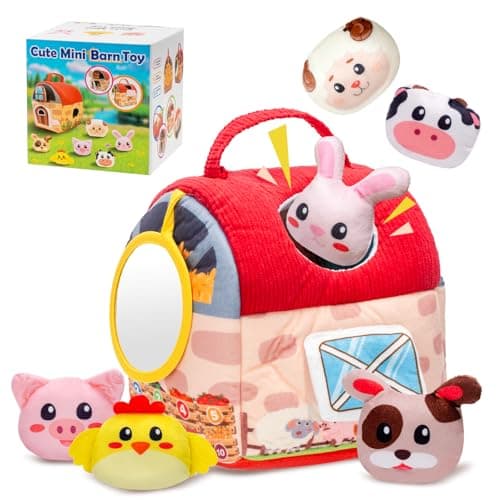 PADONISE Baby Toys 6-12 Months, Montessori Sensory Newborn Toys, Stuffed Farm Animals with Rattle, Mirror, Crinkle Paper, Gift for 6-12 12-18 Months 1-3 Year Old Toddlers Boys Halloween Girls - Image 1