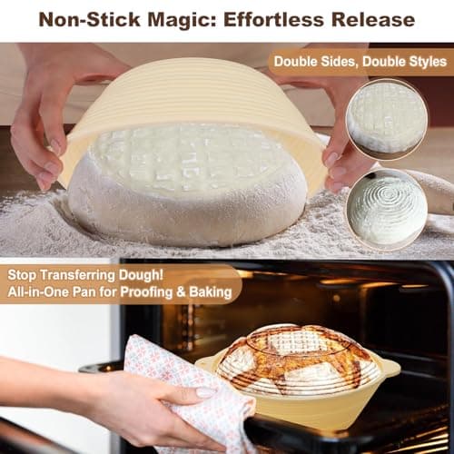 JibLumK 3Pcs Silicone banneton basket(Green),sourdough starter kit,silicone proofing baskets for sourdough bread baking.Folds Storage,Non-stick,Dishwasher Safe - Thumbnail 6