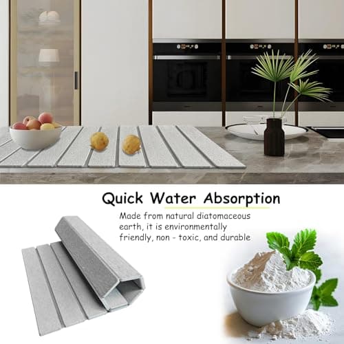 Stone Dish Drying Mat For Kitchen & Bathroom - Diatomaceous Earth, Quick Dry, Collapsible, Non - Slip Pvc, Rounded Corners, 15.7 X 11.8 IN, Absorbent, Natural Material For Dishes, Cups & More - Thumbnail 6