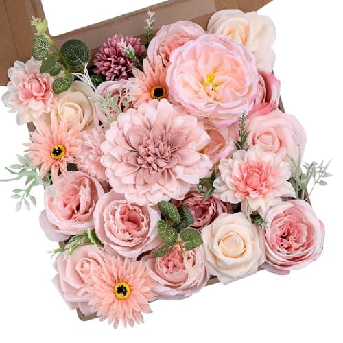 Hot Pink Artificial Flowers Combo, Fake Silk Peonies Roses, Dahlia with Stems for Wedding Bridal Bouquets, Baby Shower, Birthday Party, Table Centerpieces, Home Decor & DIY Floral Arrangements - Image 1