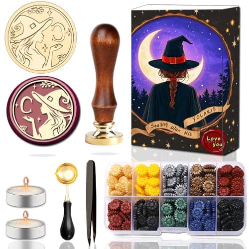 YOLAKIS Alphabet C Wax Seal Stamp Kit Magical Girl Style Initial Letter C Wax Stamp Kit Brass Head Ideal for Decorating Christmas Cards Envelopes Gift Wraps Wedding Invitations(Kit C)