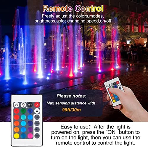 CREPOW RGB Pond Lights,LED Underwater Submersible Fountain Lights IP68 Waterproof,Remote Control Color Changing Landscape Spotlights Lighting for Fish Aquarium Tank Yard Garden Pool (Set of 6) - Thumbnail 2