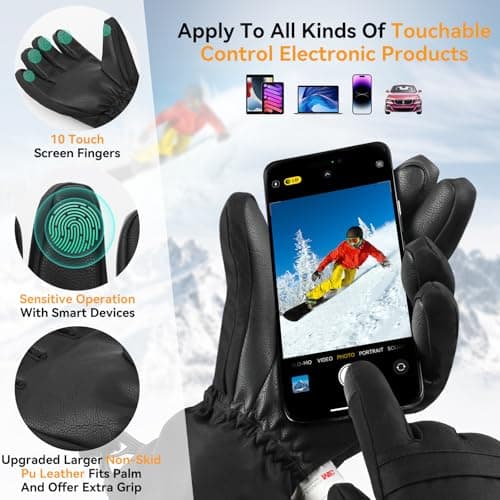 Pnosnesy Ski Gloves,Winter Snow Waterproof Gloves Touchscreen Skiing & Snowboarding Cold Weather Glovess,Fits Both Men & Women,for ParentChild Kids with Wrist Strap - Thumbnail 2