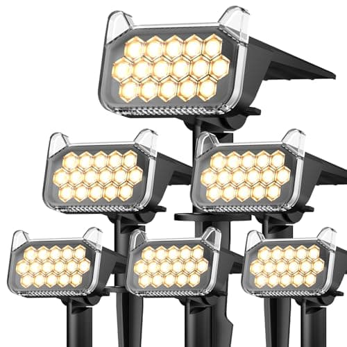 WdtPro Solar Spot Lights Outdoor Waterproof, Bright Solar Lights Outdoor with 16 Extra-Large LEDs, 3 Modes Landscape Spotlights, 2-in-1 Solar Powered Light for Yard Flag Garden, 6 Pack, Warm White - Image 1