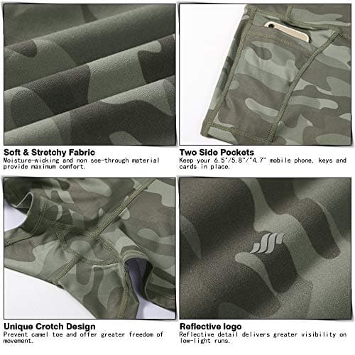 Soothfeel Women's High Waist Yoga Shorts with Side Pockets Tummy Control Running Gym Workout Biker Shorts for Women 5" /3"(3" Green Camo, XXL) - Thumbnail 5