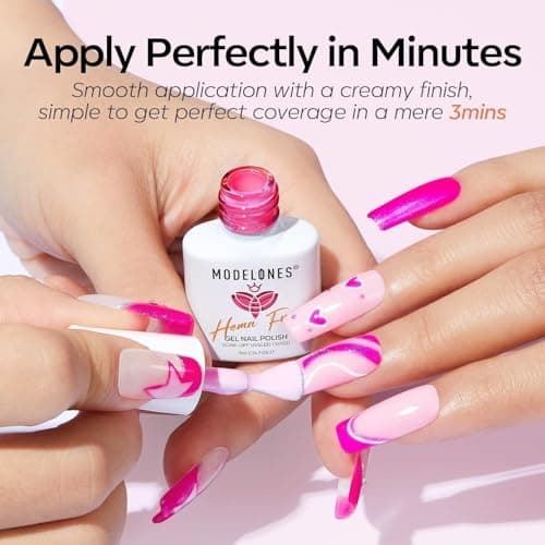 modelones Pink Gel Nail Polish Set,Hema-Free Light Pink White Hot Pink Gel Polish Kit Magenta Purple Shimmer LED 6 Colors 2026 Spring Easter Nail Art Gift Salon DIY Starter Kit - Thumbnail 5