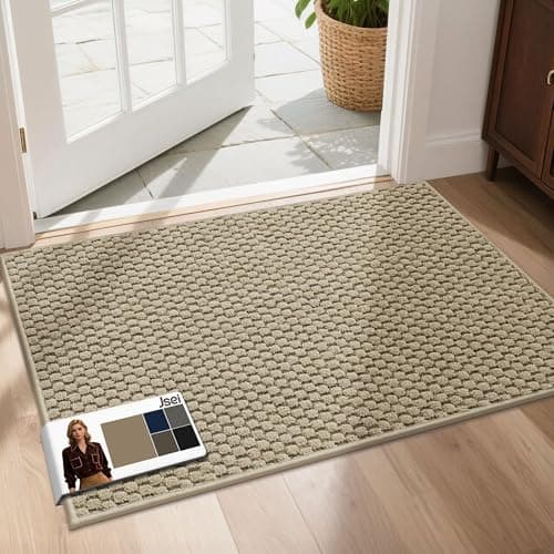 JSEI Dirt Trapper Door Mat 24"x36", Non-Slip Entryway Rugs Doormat Indoor, Washable Absorbent and Stain Resist Welcome Floor Mat for Front Door, Dog Door Mat, Muddy Wet Shoes & Paws, Beige - Image 1