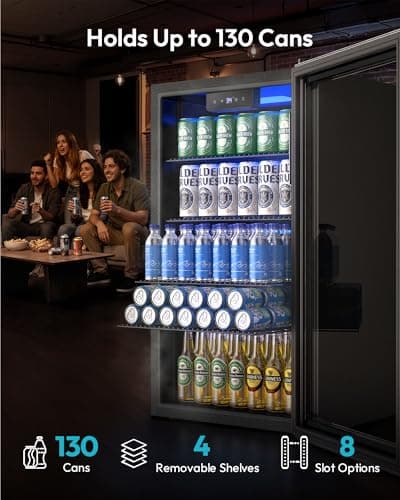 EUHOMY Mini Fridge 130 Can Beverage Refrigerator Cooler Glass Door for Soda Wine Beer, Beverage Cooler for Home, Bar, Office with Digital Temperature Control Adjustable Shelves, 3.2 Cu.Ft, Silver - Thumbnail 3