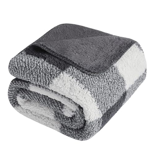 LURKA Checkered Sherpa Fleece Throw Blanket – Soft and Cozy, Medium Weight for All Season, Plush Throw for Couch, Bed, Dorm & Pets, Smoke Grey, 60x80 Inches - Image 1