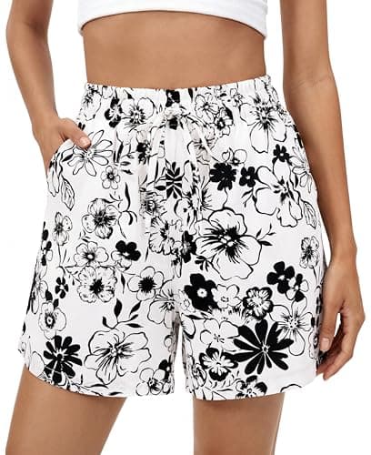 BTFBM Spring Summer Shorts for Women Dressy Casual High Waisted Wide Leg Floral Boho Shorts 2026 Beach Vacation Clothes(Floral White, Large) - Image 1