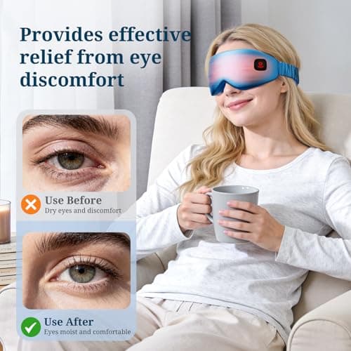100% Silk Wireless Heated Eye Mask with Cooling, Relieves Dry Eye Syndrome and Puffy, Reduces Dark Circles, Adjustable Velcro Design and Washable Cover, Suitable for Travel & Gifts-Blue - Thumbnail 5