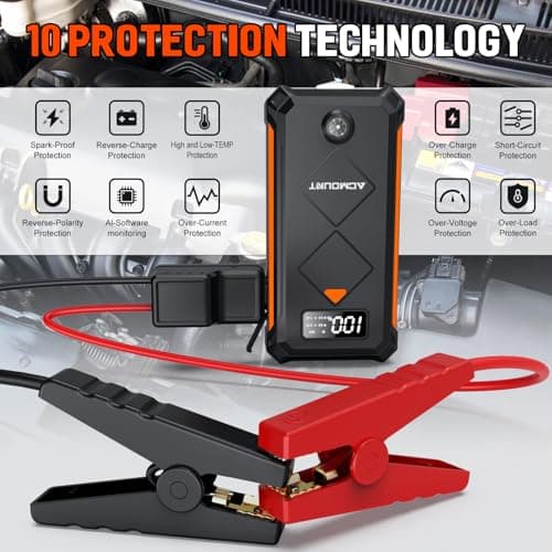 Acmount P110 Car Jump Starter, 6000A Peak Lithium Jump Starter Battery Pack for Up to 10.0L Gas or 8.0L Diesel Engine, Safe 12V Portable Battery Starter Power Pack with LED Screen & LED Light - Orange - Thumbnail 4