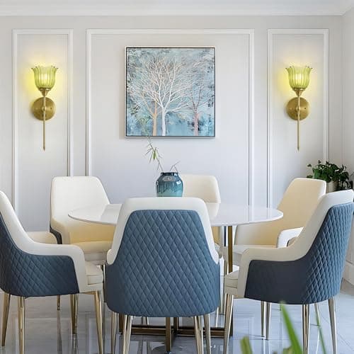 BOXCUPIN Modern Wall Sconces with Green Flower Glass Shade 1 Pack, Mid Century Bathroom Vanity Wall Light Fixtures Gold Vintage Wall Lights with Switch for Mirror Bedroom Living Room - Thumbnail 2