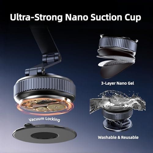 GEYUTHS Magnetic Car Phone Holder with Suction Cup 360° Adjustable Foldable Phone Mount Zinc-Alloy Phone Holders for Your Car for Tesla iPhone 17 Pro Max 16 15 14 13 12 Plus - Thumbnail 3