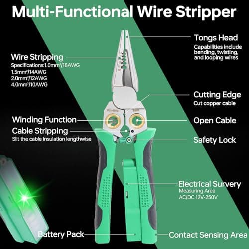 8 in 1 Wire Stripper with Voltage Tester, Wire Stripper Pliers Multi-Function Electrician Tool for Stripping Cutting Scraping Crimping Wires Car & Home Electrical Repair - Thumbnail 2