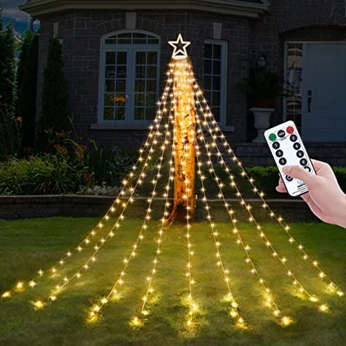 Decute Christmas Decorations Outdoor String Lights 8 Modes and Timer with Remote, Waterproof 320 LED Christmas Tree Lights Star Lights for Yard Garden Backyard Wedding Holiday Decor Warm White - Image 1