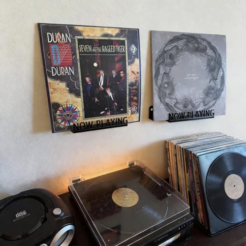 Vinyl Record Stand Wall Mount Album Player Display LP Shelf Black Decoration Vintage Organization for Music Lovers Accessory Hanging Storage Holder Room Steel Gift Ideas Lover Metal (NOW PLAYING) - Thumbnail 2