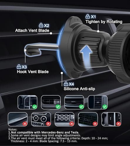 Car Mount Charger, 15W Fast Charging Auto Clamping Wireless Car Charger with 7-Color LED Lights, Air Vent Phone Holders for Your Car Accessory for iPhone Air 17 Pro Max 16 15 14 13 12, Galaxy S25 - Thumbnail 4
