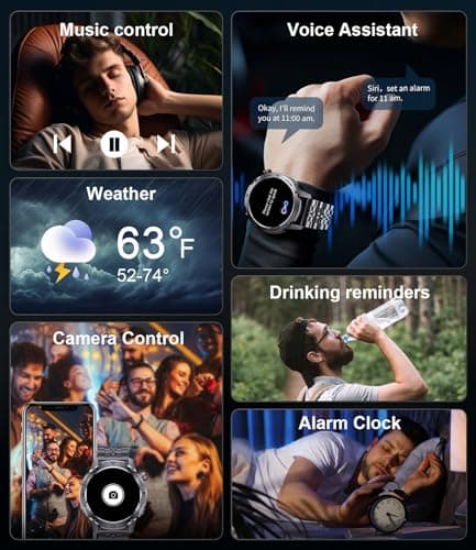 LIMIGE Military Smart Watch for Men, 1.43'' AMOLED Rugged Smart Watch with 600mAh Battery/Heart Rate/Blood Pressure/Sleep Monitor,IP68 Waterproof Fitness Tracker Watch for Android iPhone Silver - Thumbnail 6