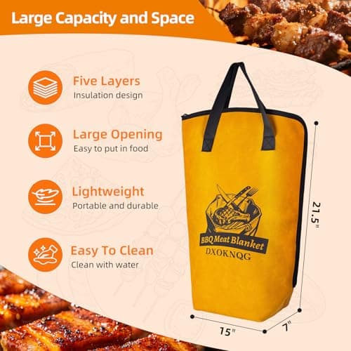 DXOKNQG BBQ Meat Blanket - 5-Layer Insulated Food Bag for Keeping Grilled Meat Warm, Juicy & Tender, Large Capacity Portable Tote for Outdoor BBQ, Picnics, Parties (Yellow) - Thumbnail 2