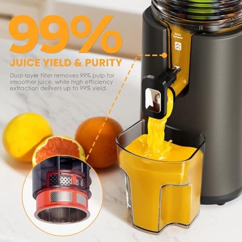 Cold Press Juicer, 5.5inch Wide Feed Chute Juicer Machine, Slow Masticating Juicer for Whole Vegetables & Fruits, Gray - Thumbnail 3