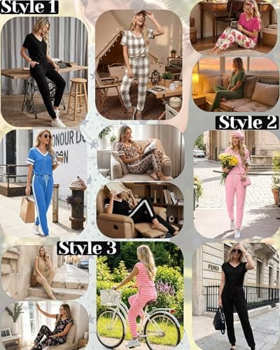 Magritta 2 Piece Outfits for Women 2026 Summer Casual Blue Lounge Jogger Sets Petite White Stripes Sleeve Top and Long Pants with Pockets S - Thumbnail 5