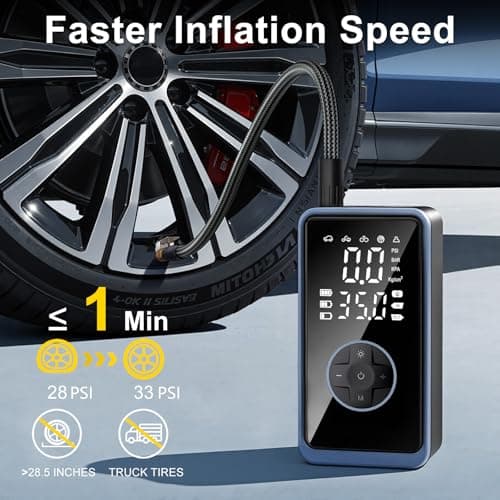Tire Inflator Portable Air Compressor - 150PSI Cordless Air Pump for Car Tires, Portable Tire Inflator for Car, Air Compressor with Pressure Gauge/LED Light for Auto/Bike/Motorcycle/Ball (Dark Black) - Thumbnail 2