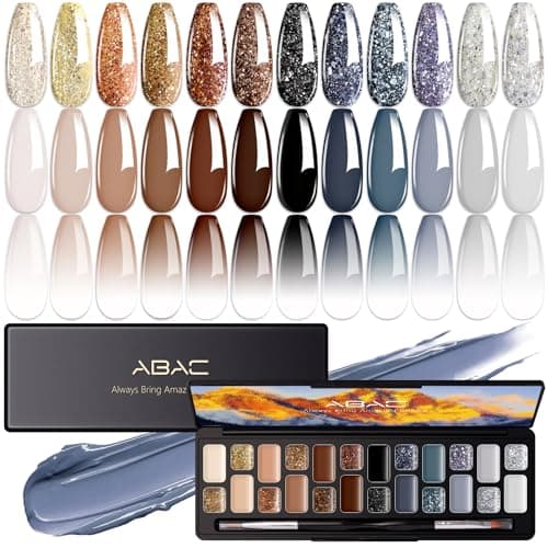 ABAC Fall & Winter Solid Gel Polish Set,Ombre Gel Nail Polish,Pat Paint Nail Art-Brown Gray Blue Glitter Colors w/Pro Brush No-Spill,Hema-Free Nail Kit for Women Industrial Wave Collection - Image 1