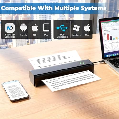 Anycash Portable Printer Wireless for Travel, Inkless Printers Mobile Thermal Printer for 8.5" X 11" & A4 Thermal Paper, Bluetooth Compact Impresora Portátil for Phone, Laptop, Office Home use - Thumbnail 2