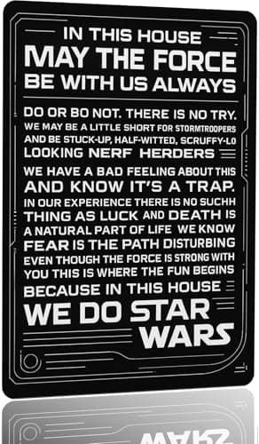 House Rules Metal Tin Sign Wall Art Rustic in This House Signs Gifts for Home Wall Decor Metal Tin Sign In This House Compatible For Star Wars Home Wall Art Decor Gifts Bathroom Accessories May The Force Be With You Do Or Not There Is No Try Decorations Vintage Signs 8x12 Inches - Image 1