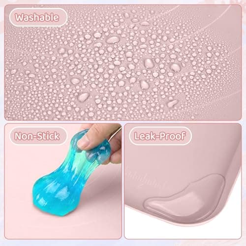 Extra Large Silicone Painting Mat for Crafts, 24”x 19” Waterproof Art Mat with Raised Sides, for Paint, Clay Playdough, & Jewelry-Making (Pink) - Thumbnail 5