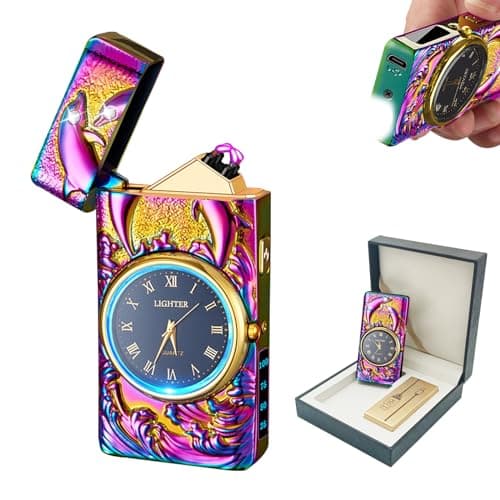 BABOBIU Electric Lighter Cool Dolphin Lighter Windproof Flameless Candle Lighters USB Rechargeable Lighters with Cool Clock dial Gift for Men, Boyfriend, Husband (Colorful) - Image 1