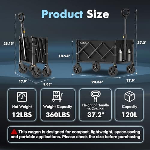 AOMIA Collapsible Foldable Wagon with Wheels Heavy Duty Folding Wagons Carts 360LBS Weight Capacity Portable All Terrain Utility Wagon Cart for Groceries Sports Garden Shopping Beach - Thumbnail 2