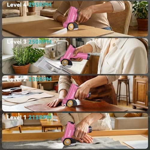Cordless Electric Scissors, Rechargeable Cardboard Cutter with LED Light, 4-Speed Settings, Safety Lock, 2 Blades, USB-C Battery Powered Box Cutter for Carpet, Leather, Fabric, Packages, Pink - Thumbnail 3