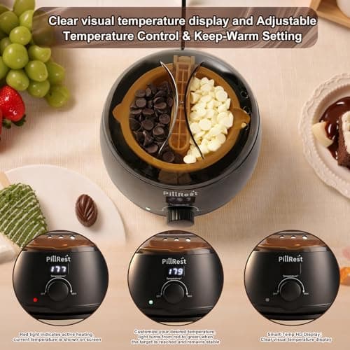 Chocolate Melting Pot, Electric Candy Melter with 2 Non-Stick Silicone Bowls, Digital Display for Real-Time Temperature Control, Fondue Warmer Set for Dipping Chocolate, Cheese, Candy & Cake Pop - Thumbnail 3